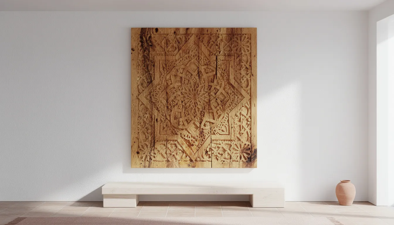 Panneau en cèdre sculpté — arabesques géométriques marocaines