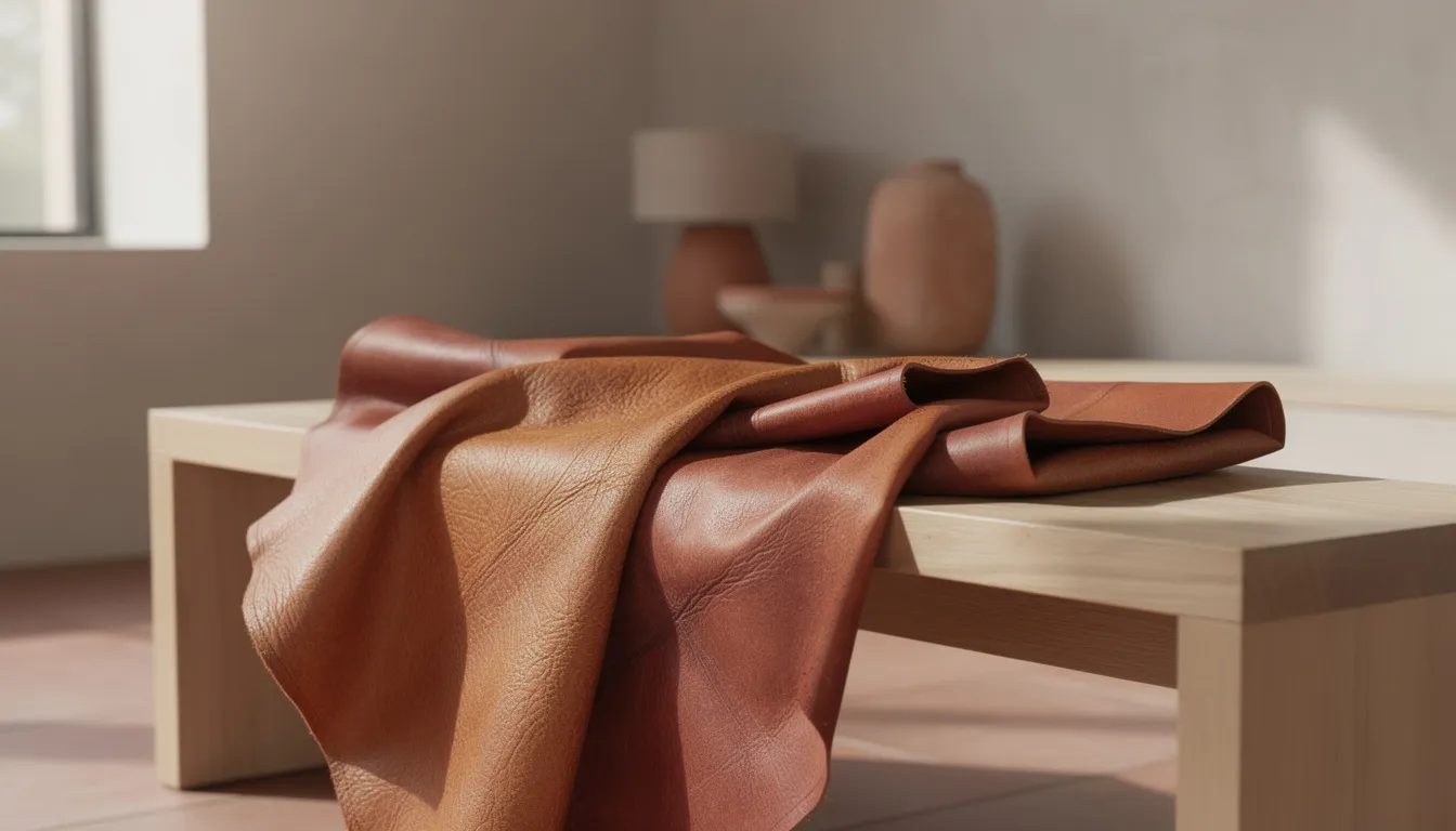 Gros plan cuir tanné végétal — grain naturel et patine