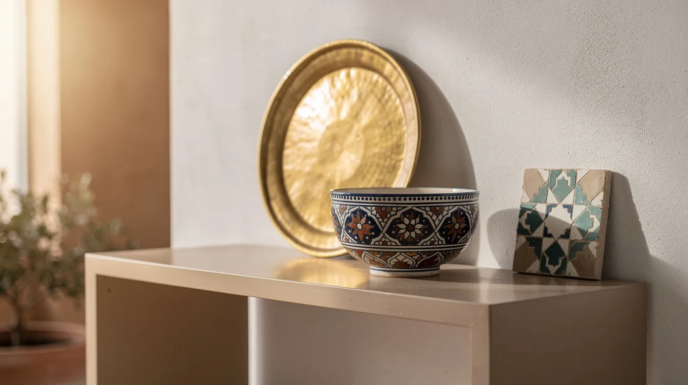Collection d objets artisanaux marocains dans un intérieur contemporain