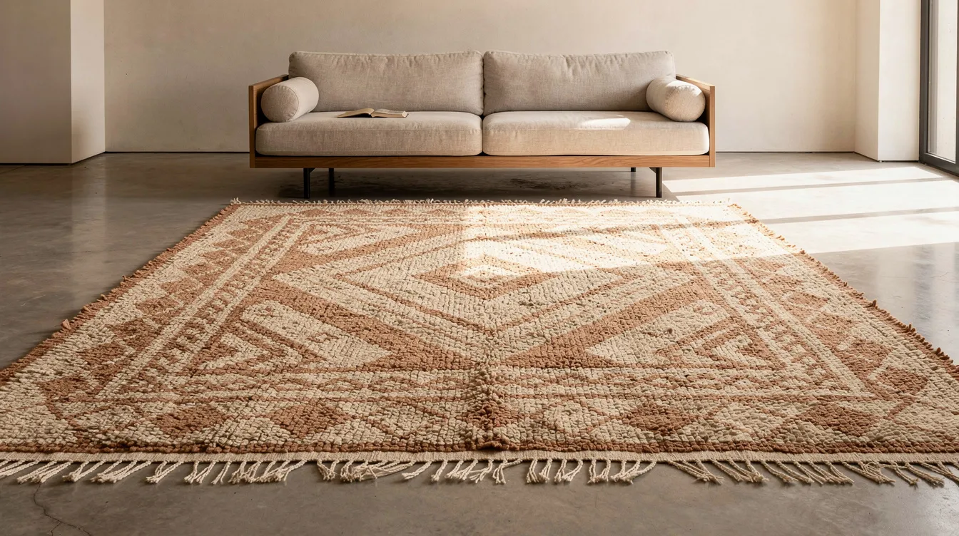 Tapis berbère aux motifs traditionnels dans un salon moderne