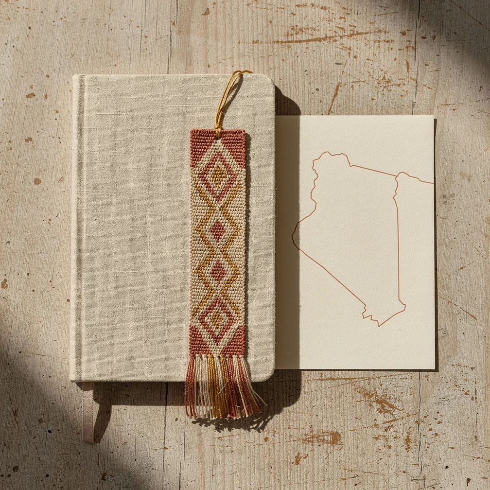 Carnet, carte du Maroc et marque-page artisanal sur bois patiné